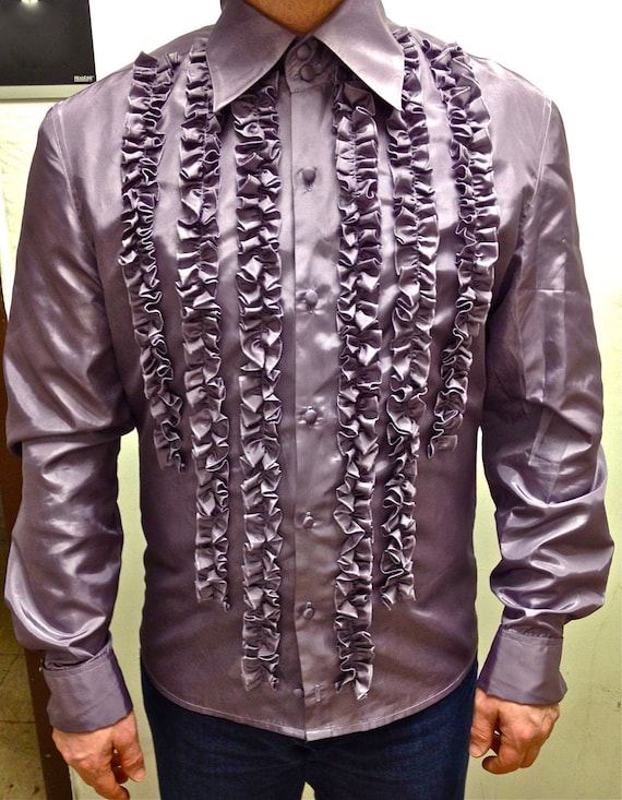Men's Ruffle Front Shirt - French Cuffs w/ Covered Buttons - Designer