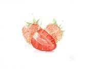 RED STRAWBERRY Watercolor painting by Eva Forest Paper size: 8"x10" (20,32x25,4cm)
