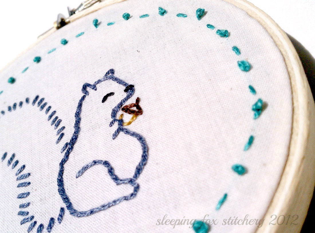 Squirrel Wall Decor Art Hand Embroidery Cute Woodland Creatures Small Embroidery Hoop  4" Cute