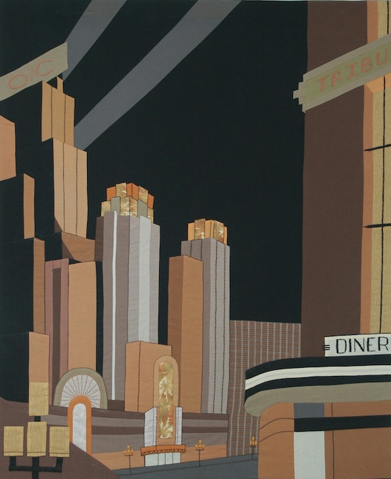 Art Deco Framed Fabric Cityscape by jw717171 on Etsy