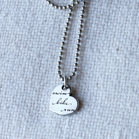 Triathlon Love Swim Bike Run Heart Necklace
