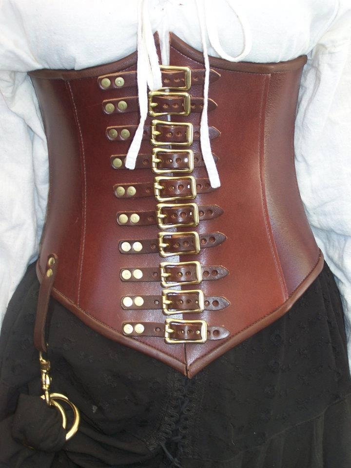 Leather Steampunk Goth Fetish Victorian Corset with Buckled Front - handmade in USA