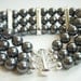 Multi Strand Pearl Cuff Bracelet w Rhinestones Swarovski Pearl Triple Strand Bridesmaid Jewelry in Black Gray White Ivory Pearls
