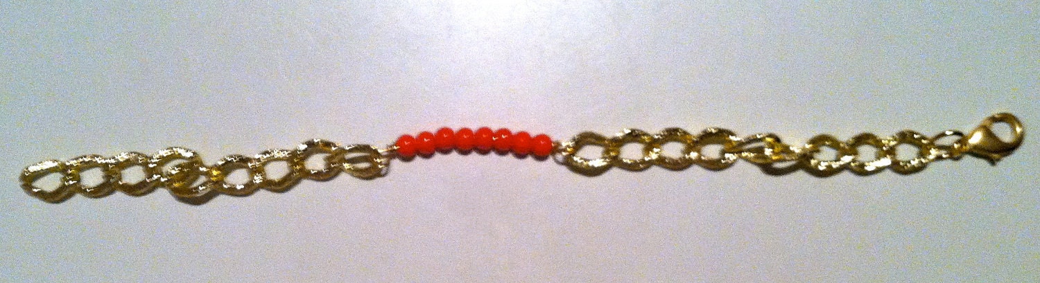 Bella Bracelet- gold chain with coral beads, 7.5"