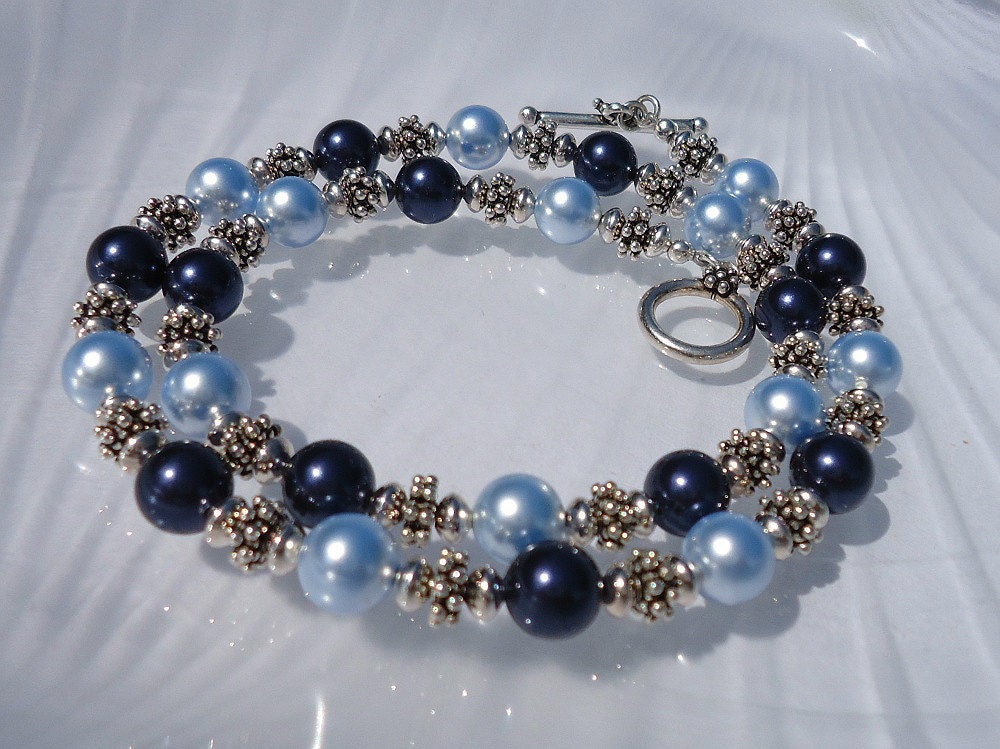 RESERVED for Terry - Blue Pearl Swarovski Crystal Bracelet and Necklace, Crystal and Sterling Silver Necklace and Bracelet Set