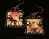 Victorian Rose Earrings with metal  lace wrap by Bridget Blue