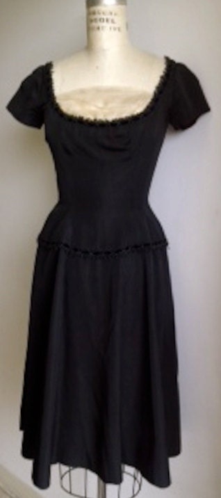 Vintage 1950's Gorgeous black designer evening dress w/ pockets