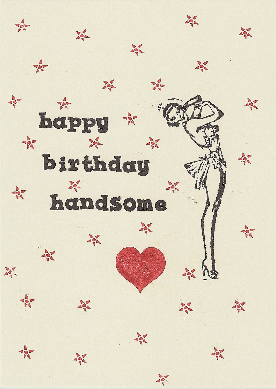 Glamour Girl handstamped birthday card for Him