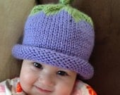 Eggplant or Grape and Green Leaf Design Hat for Infant or Baby with Rolled Brim Free shipping us