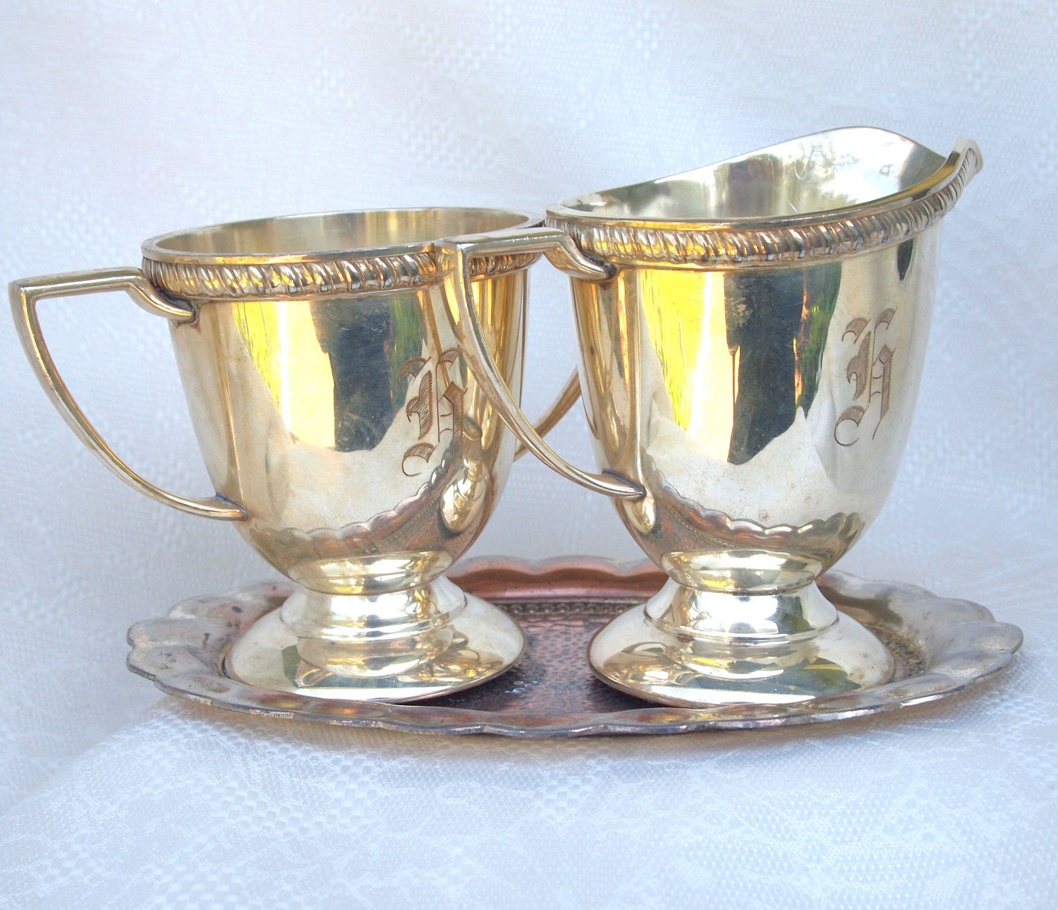 Vintage Weidlich Bros.Silver Plated Creamer and Sugar Set - Monogramed letter J- With Tray Made in Occupied Japan