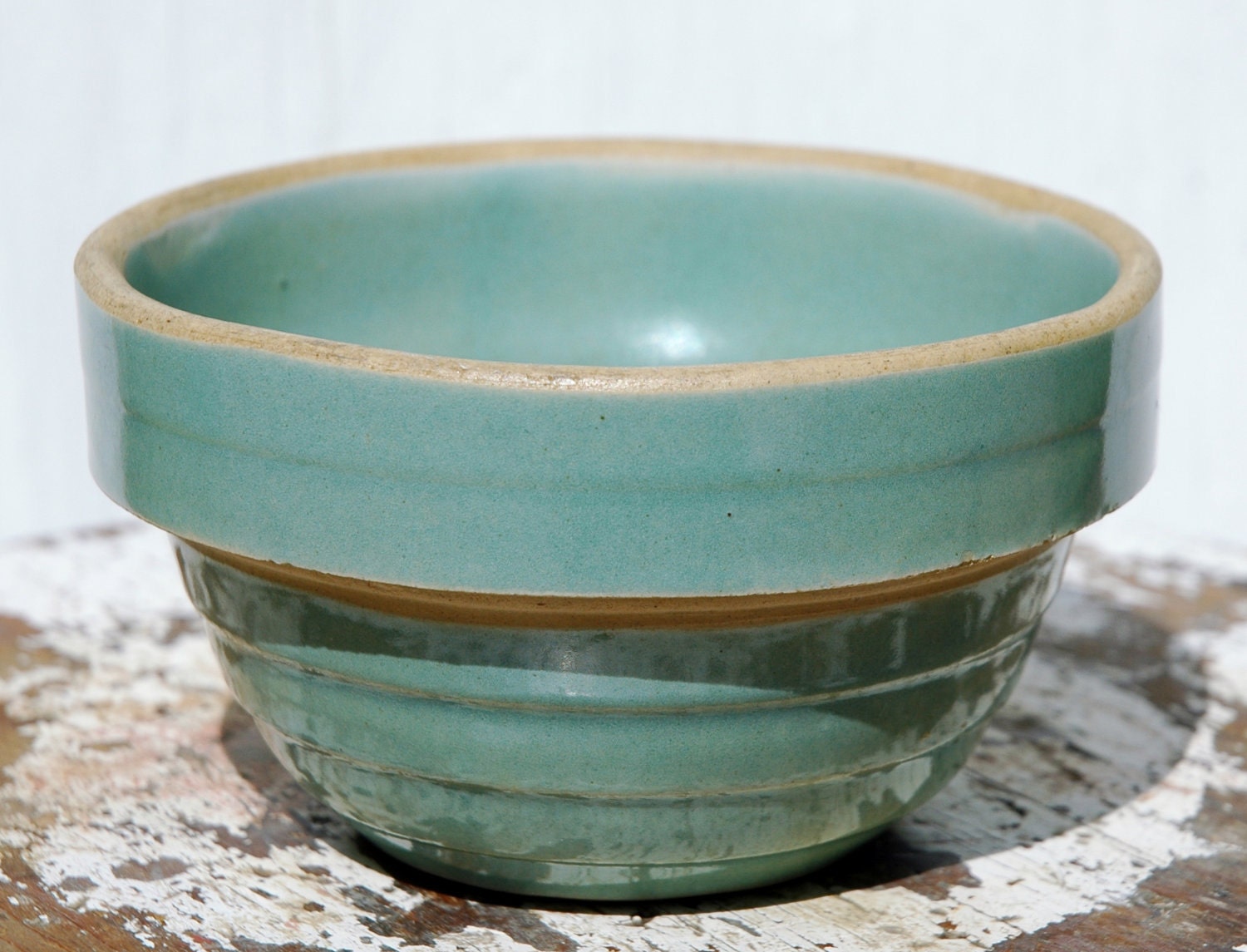 Reserved for Hailey, Treasury List, Yellowware Bowl, Robin's Egg blue color, 5 IN., thick-banded.