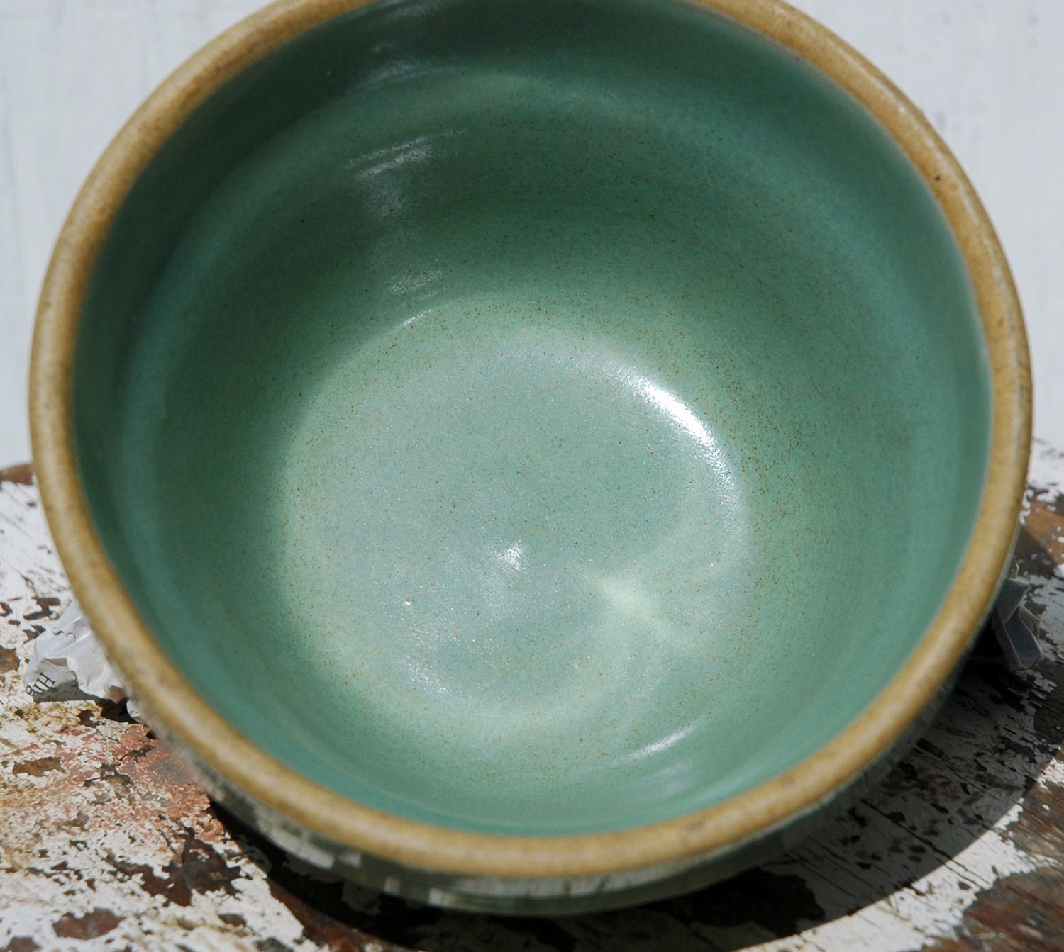 Reserved for Hailey, Treasury List, Yellowware Bowl, Robin's Egg blue color, 5 IN., thick-banded.