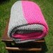 RESERVED FOR ANGELA Hand Knit, Baby Blanket, Hot Pink & Grey Stripes, Simple, Modern, Swaddle, Free Shipping