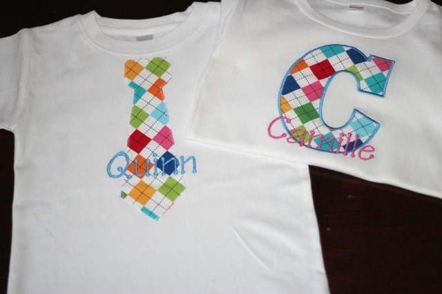 PERSONALIZED Matching Brother and Sister Rainbow Argyle Shirts