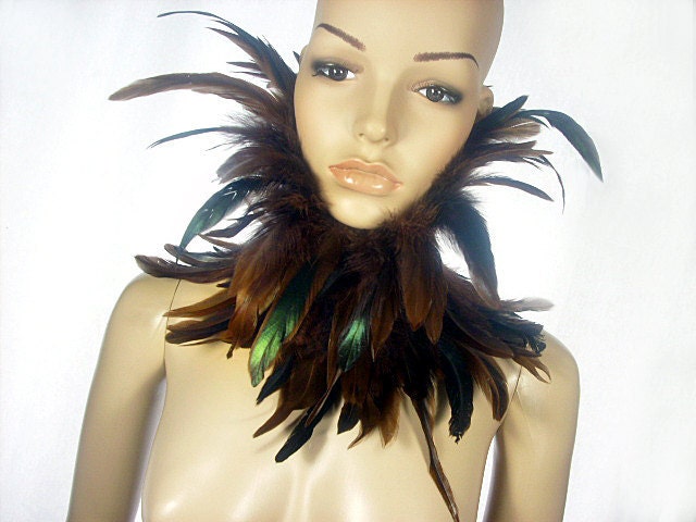 Steampunk feather collar brown neck corset burlesque goth