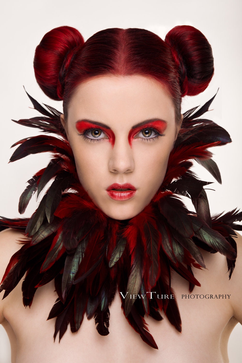 Gothic Feather collar choker red burlesque swan