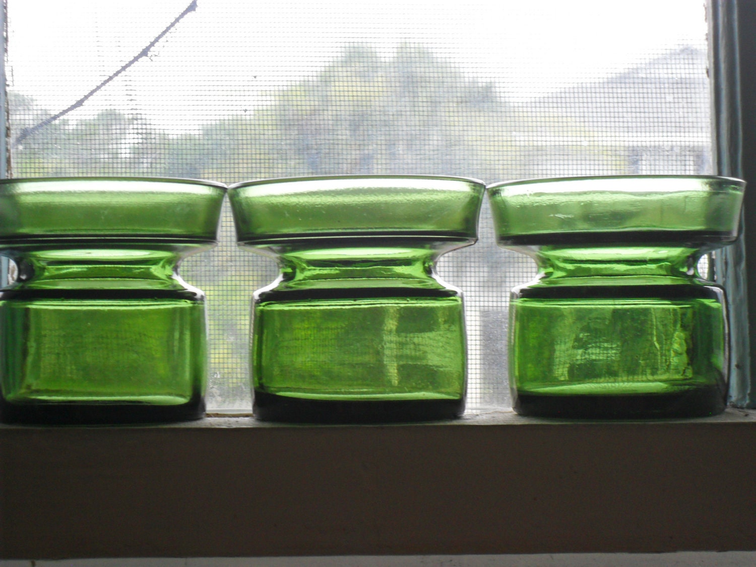 Set of 3 Dansk Jens Quistgaard Green Glass Votive Candle Holders Denmark IHQ