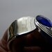 Vintage Hinged Bracelet Wide Cuff Silvertone with Blue Faceted Acrylic Stone Art Deco Style