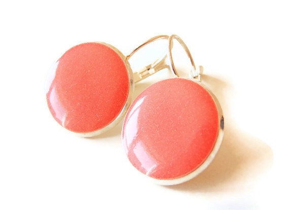 Resin earrings, Pink round resin earrings