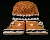 Georgia Tech-inspired Converse and Hat set - Preemie, Newborn - 3 months, 3-6 months - Crochet Baby Hat and Booties