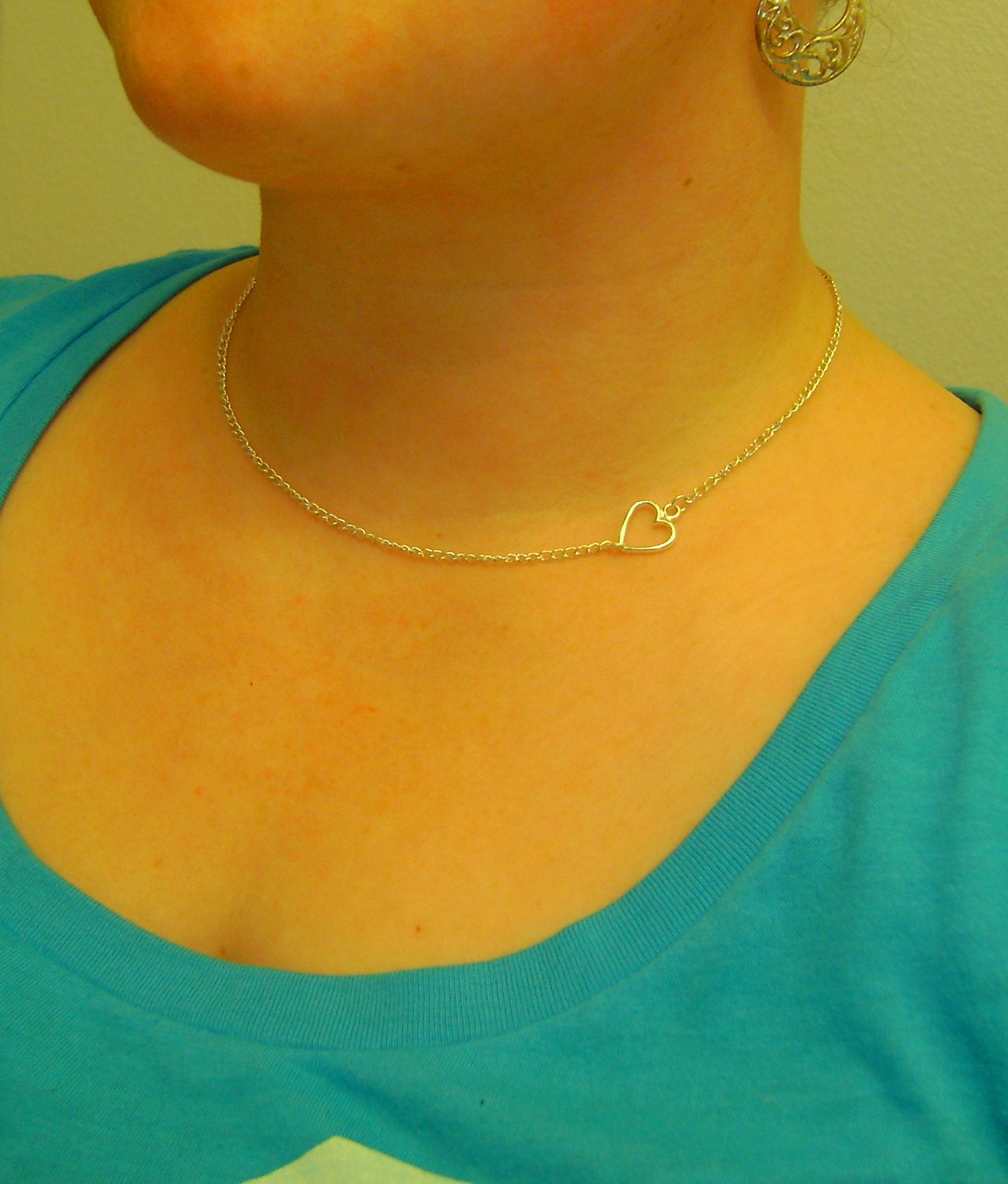 Silver Petite Small Heart Pendant Necklace Offset Off Center or Customize to Your Liking
