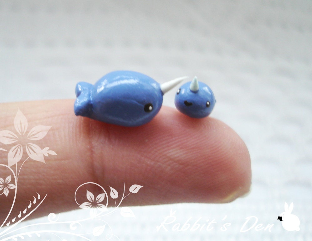 10% Off Sale: Miniature Clay Narwhal Mother and Baby Set