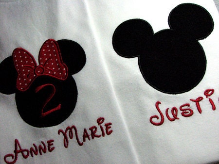 Twins Personalized Minnie and Mickey Mouse shirts. SHORT SLEEVES