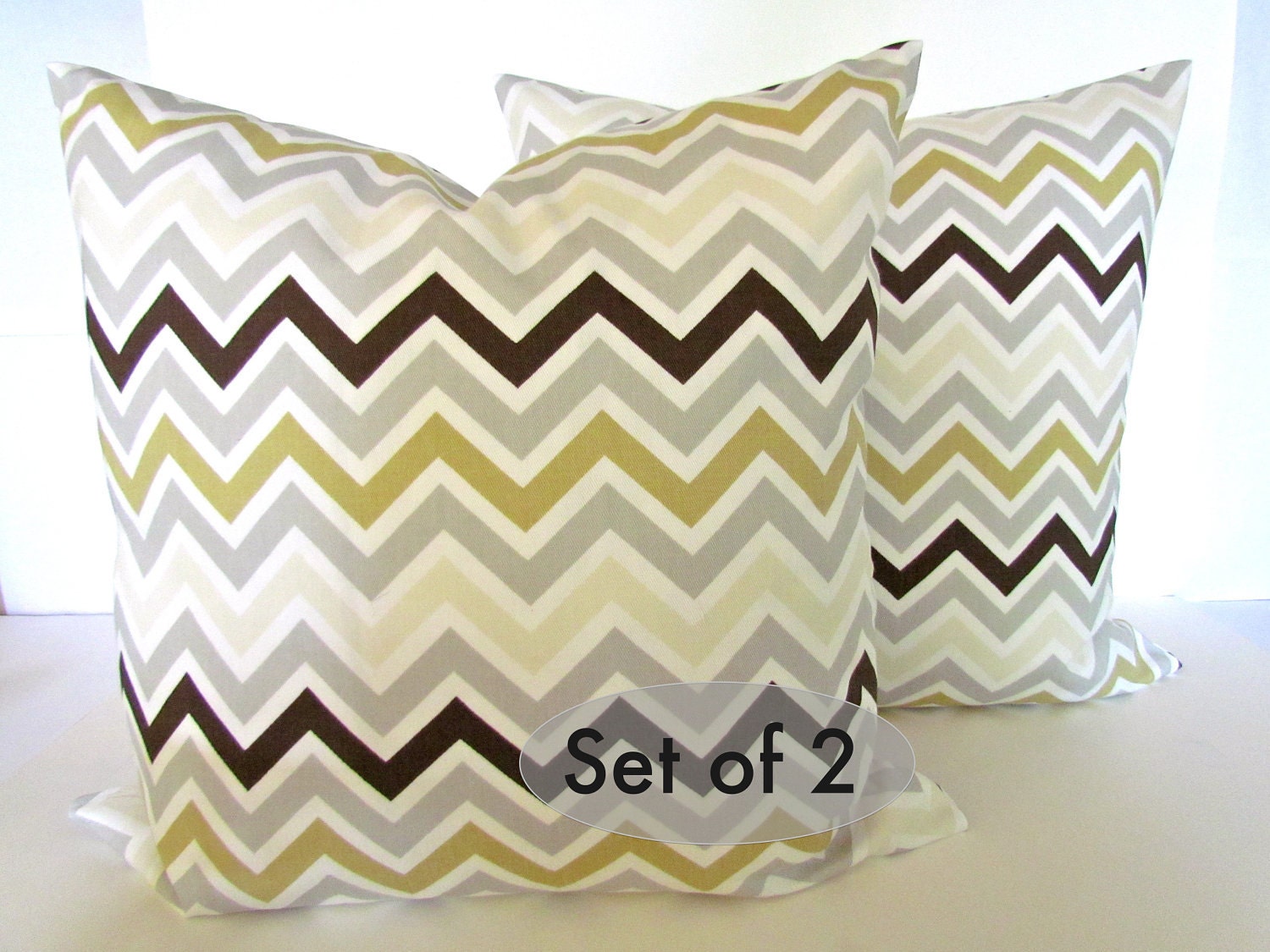 CHEVRON PILLOWS SET of 2 -Grey Chevron Pillow Covers 16x16 Decorative Throw Pillow Covers 16x16 missoni Fabric front & Back