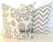 SET of 2 GREY PILLOWS 20x20 Decorative Throw Pillow Cover 20 x 20 Suzanni chevron pillows
