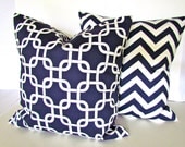 THROW PILLOWS SET Of 2  Dark Blue 16x16  Decorative Throw Pillows 16 x 16 Throw Pillow Covers  Fabric Front & Back