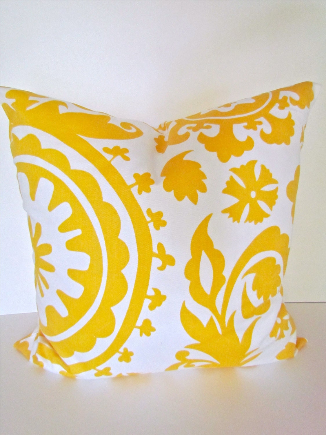 PILLOWS YELLOW 16x16  Decorative Throw Pillows 16 x 16 Suzanni Throw Pillow Covers Contemporary Fabric front & back