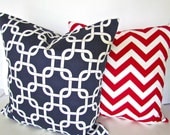 THROW PILLOWS SET of- 2 16x20 or 12x20 Decorative Throw Pillows Blue Red Lumbar Nautical  Throw Pillow Covers  Fabric Front & Back