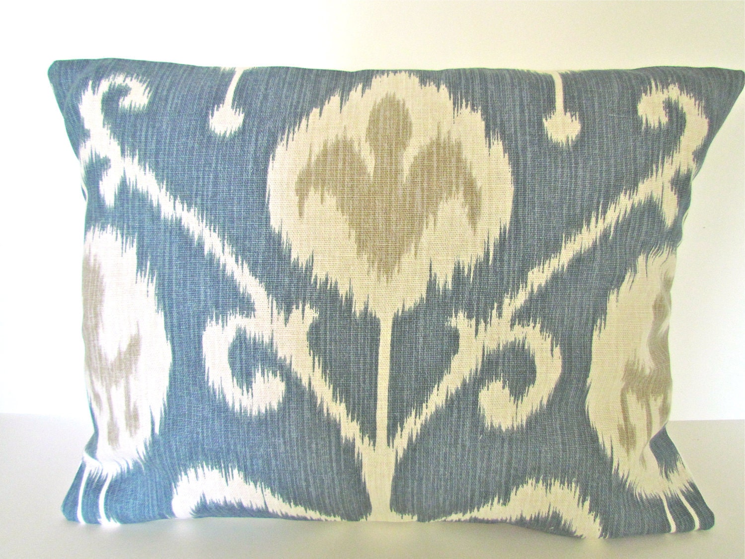 IKAT PILLOW 12x16 Decorative Throw Pillows BLUE 12 x 16 denim blue ikat Lumbar Modern Pillow Covers