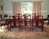 Antique Dining Table Chinese Rosewood Table and Chairs  - Vintage - Queen Anne - Office Furniture