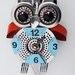 Mr Asio, owl clock - blue and red.