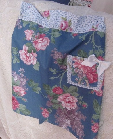 Cottage chic BLUE floral HandMade half APRON