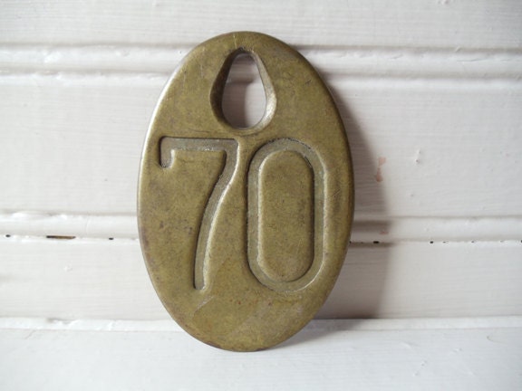 Vintage Large Brass Numbered Tag, Cow Tag "70"