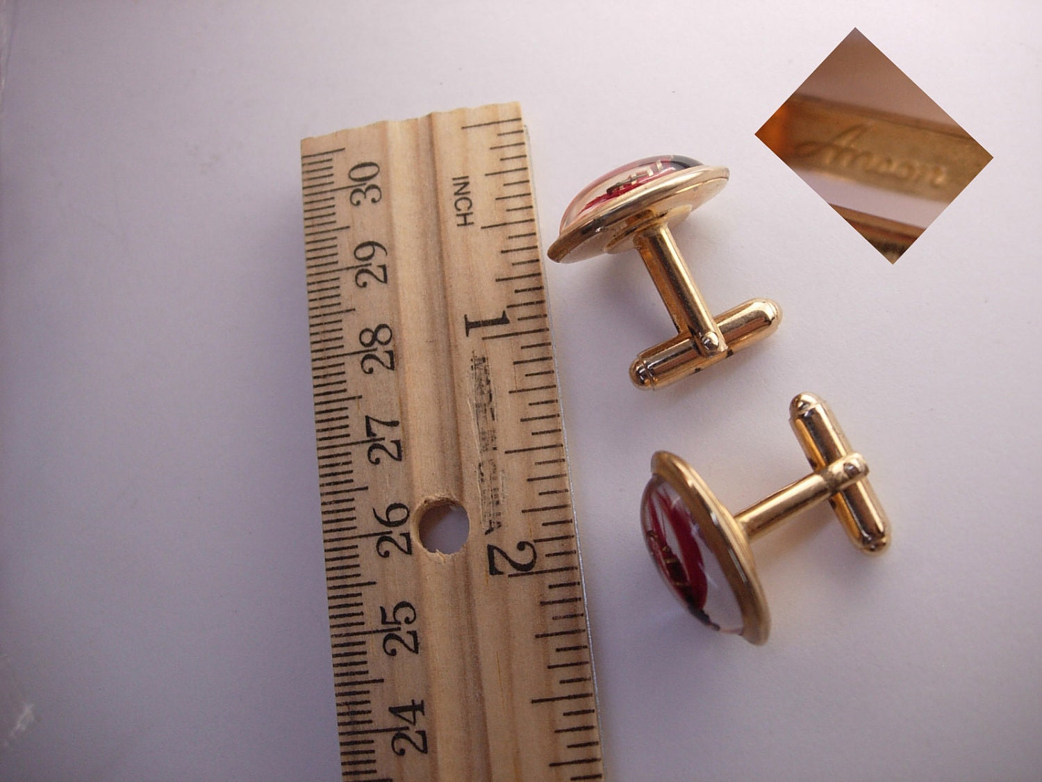 Vintage Fly Fishing Hunting Goofus Glass Cufflinks Signed Anson
