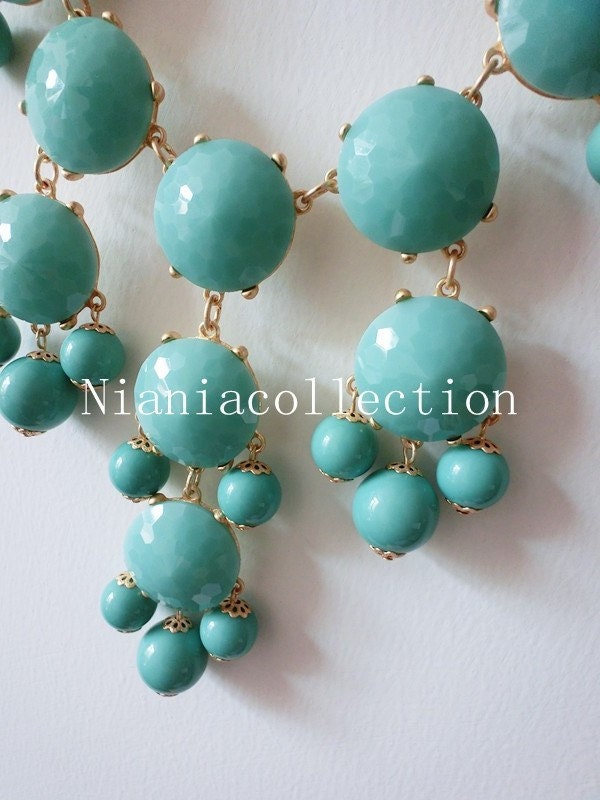 Aqua/Turquoise Bubble Statement  Hollywood elegant Necklace-mint green
