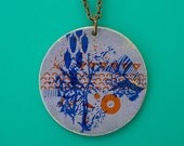 Lilac glaze pendant. White stoneware necklace.