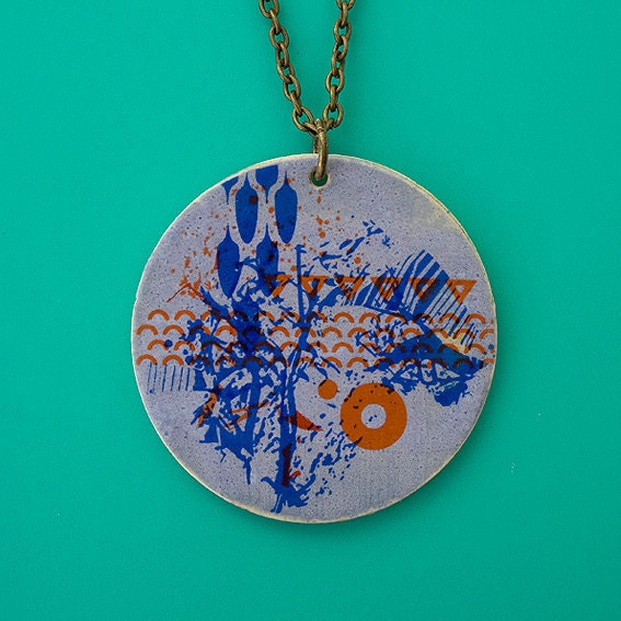 Lilac glaze pendant. White stoneware necklace.