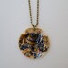 Brown and blue pendant. White stoneware necklace.
