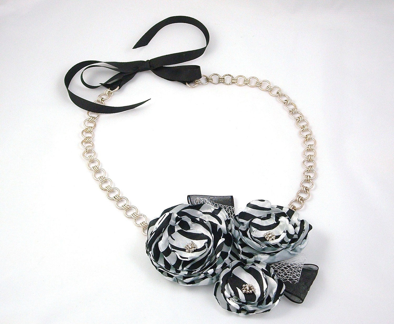 Zebra Statement Flower Fabric Necklace, Unique Jewelry