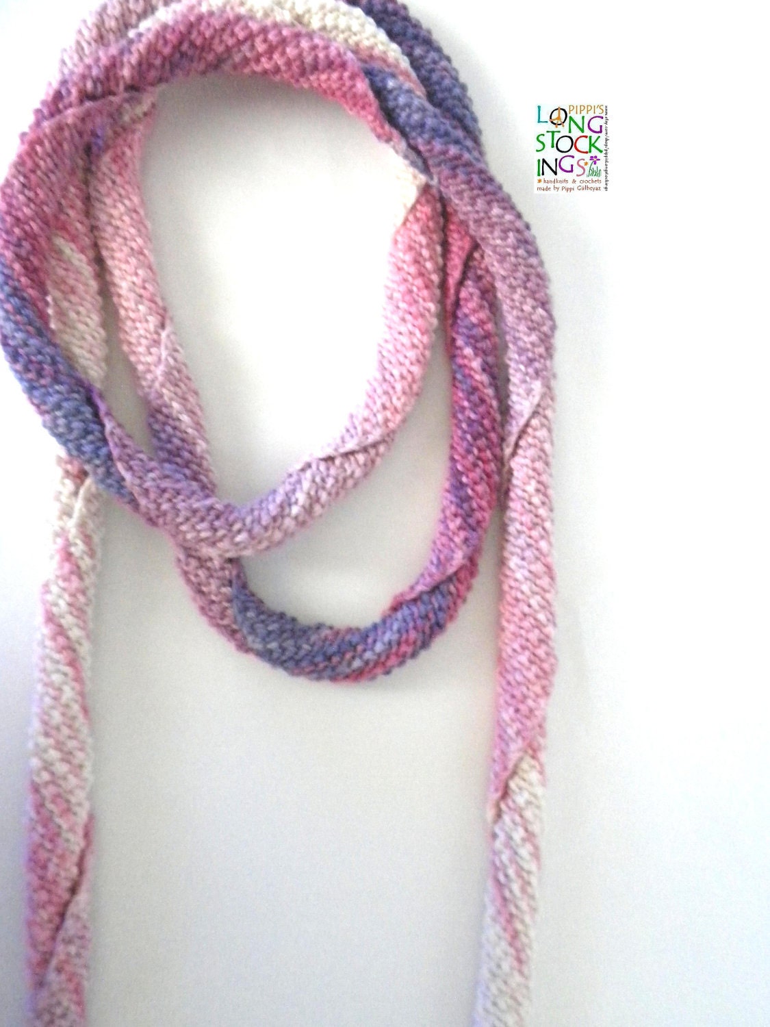 SUMMER SALE: 20% OFF, Bamboo Purples, Spiral, Skinny Scarf, Crochet Necklace, Spring, Summer, Fall, Autumn, Fashion, Off-whites, Lilac, Pink