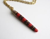 Sea Urchin Pendant Necklace - Coral Pink and Gold - Stripes and Polka Dots