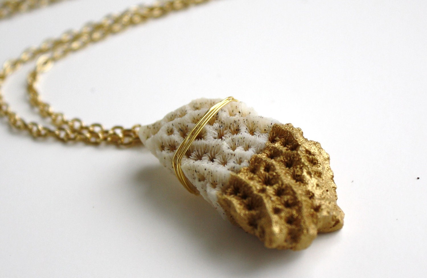 Coral Necklace - Color Block in White and Dipped Gold.
