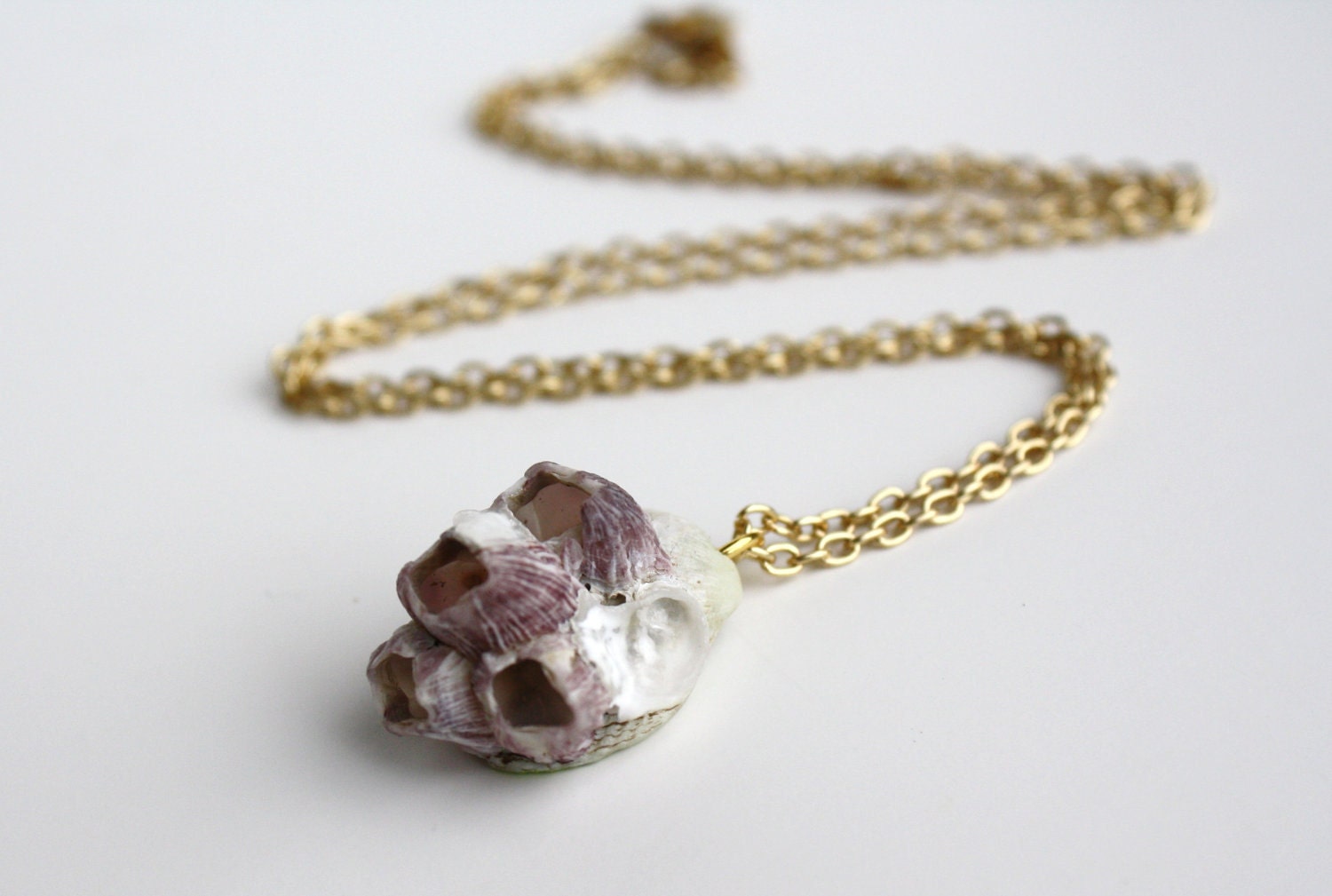 Sea Shell Necklace Pendant - Neon Lime Acid Green Barnacles