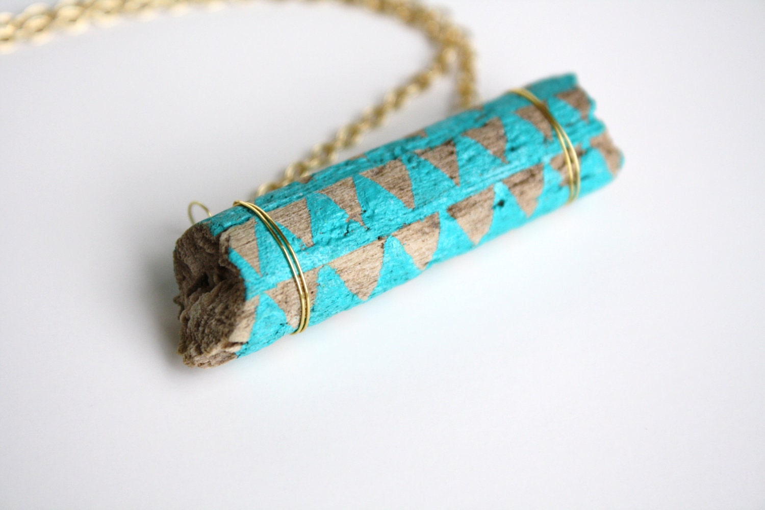 Driftwood Necklace Bar Necklace in Turquoise Geometric Triangle Driftwood Jewelry Tribal Geometry