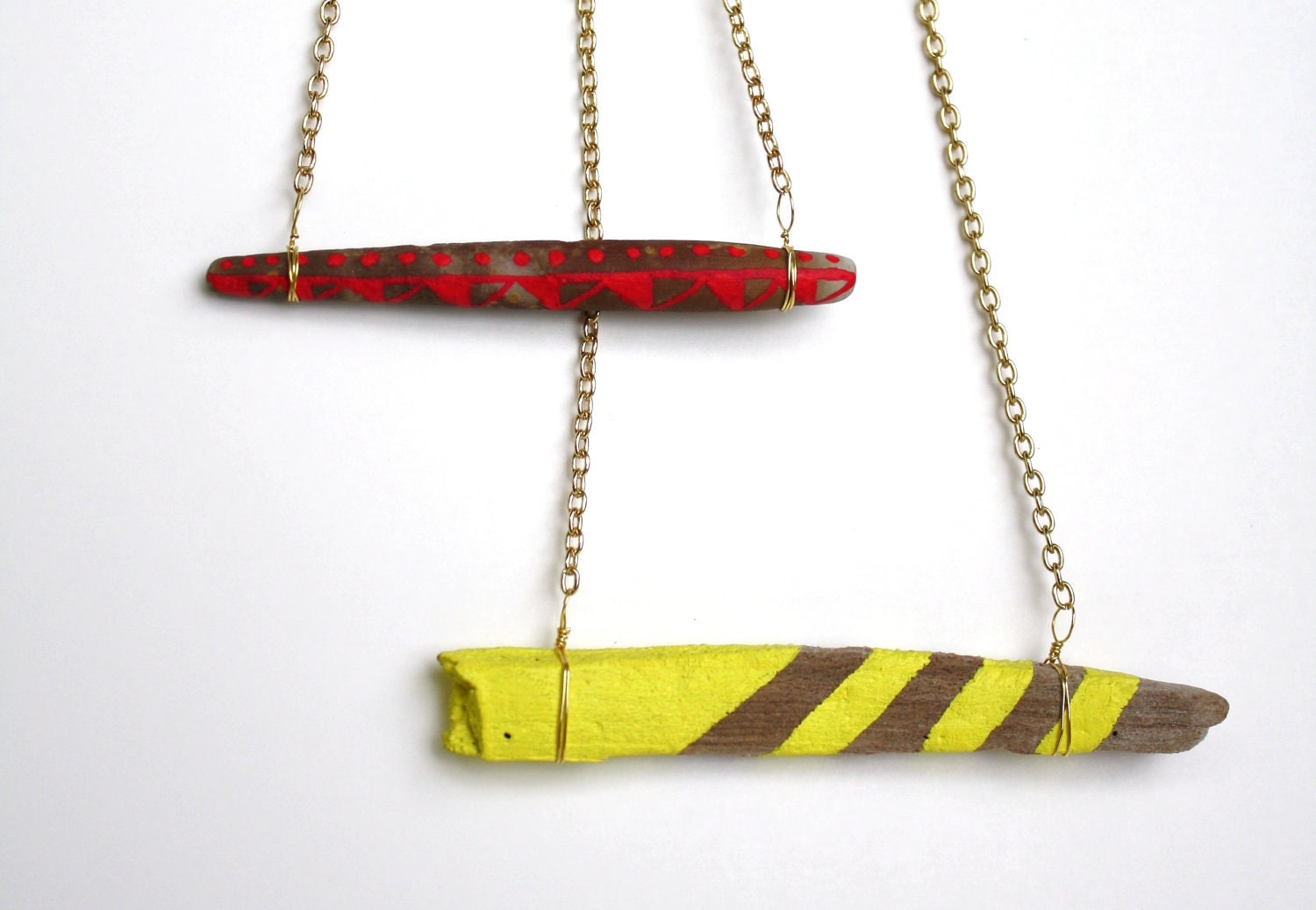 Driftwood Necklace Bar Necklace Lemon Yellow Color Block Striped