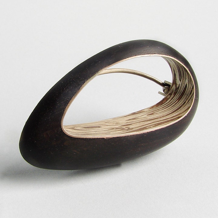 OVOINCRUSTOIDEO Mokume Gane Ebony Wood Silver BROOCH
